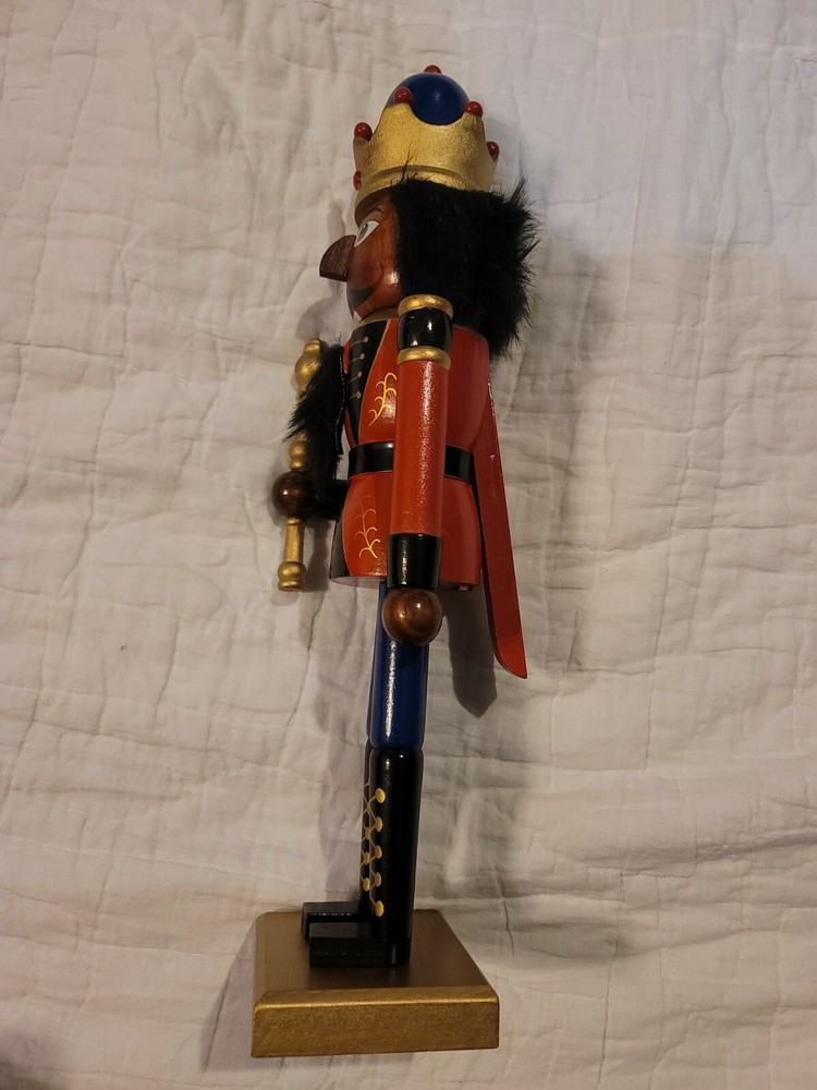 African American King Wood Christmas Nutcracker 14 Inch EUC