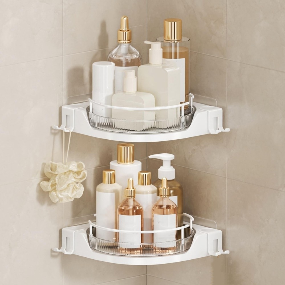 360Rotating Corner Shower Caddy2-Pack, No-Drill Adhesive Shelf Organizer with