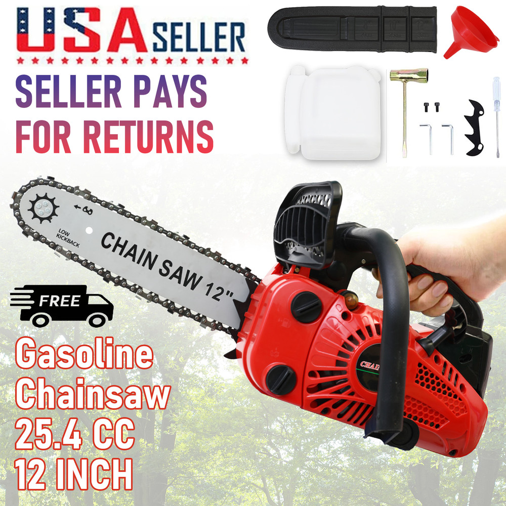 25.4CC 2-Stroke Engine Gas Top Handle Chainsaw with 12'' Bar Chain Cut Tree Wood