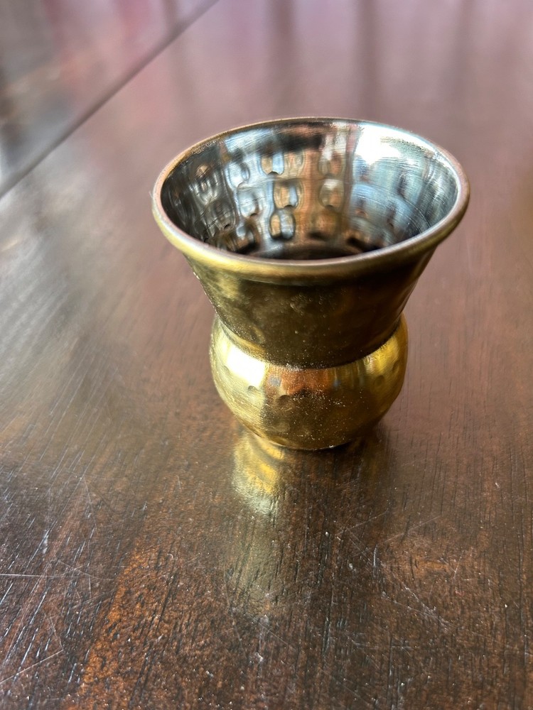 Small Vintage Hammered Brass Cordial Cup Barware Set