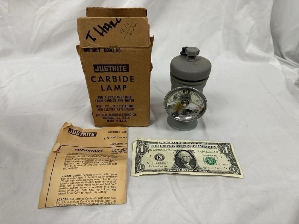 Vintage Justrite Carbide Lamp Type 3-300 w/ Box Instructions Mining Light