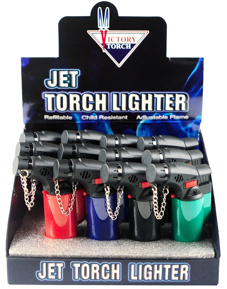 (12) Solid Color Side Torch Lighter Adjustable Windproof Butane Refillable