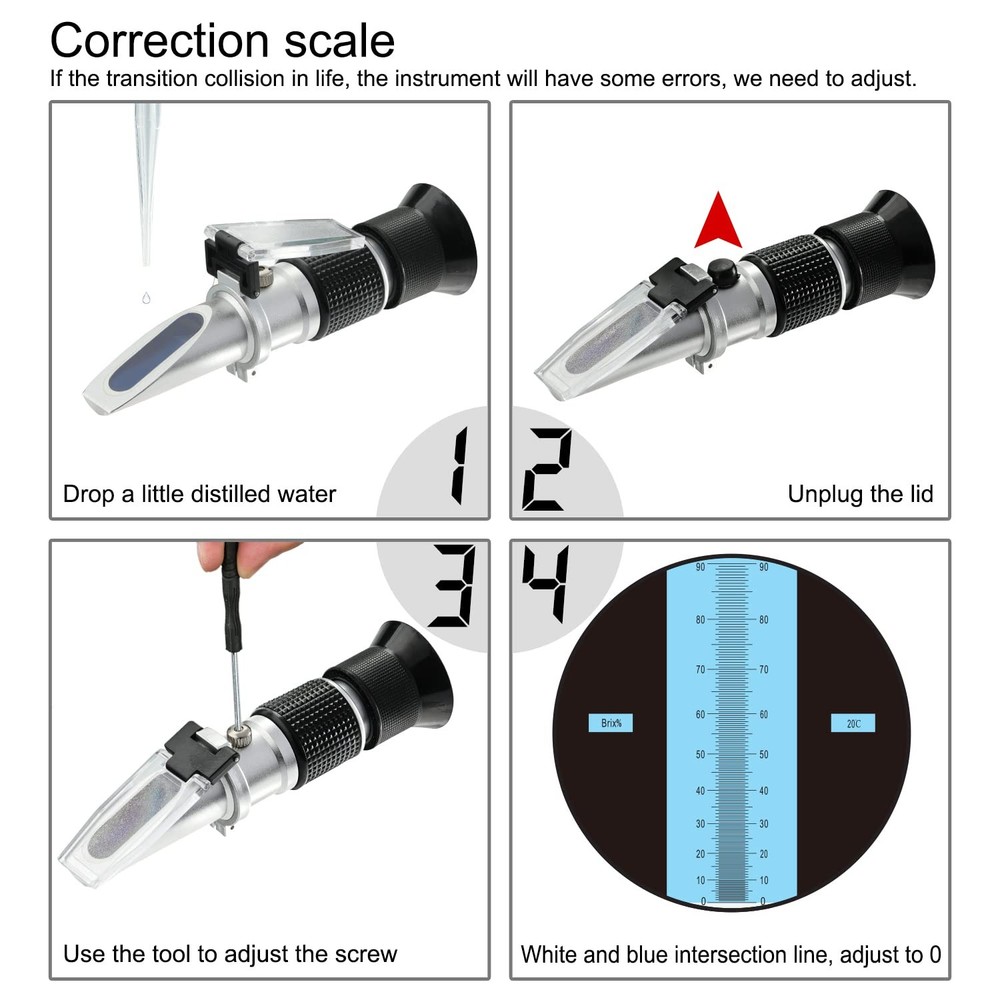 Brix Refractometer 0~90%, Handheld Sugar Refractometer, High 0~90%