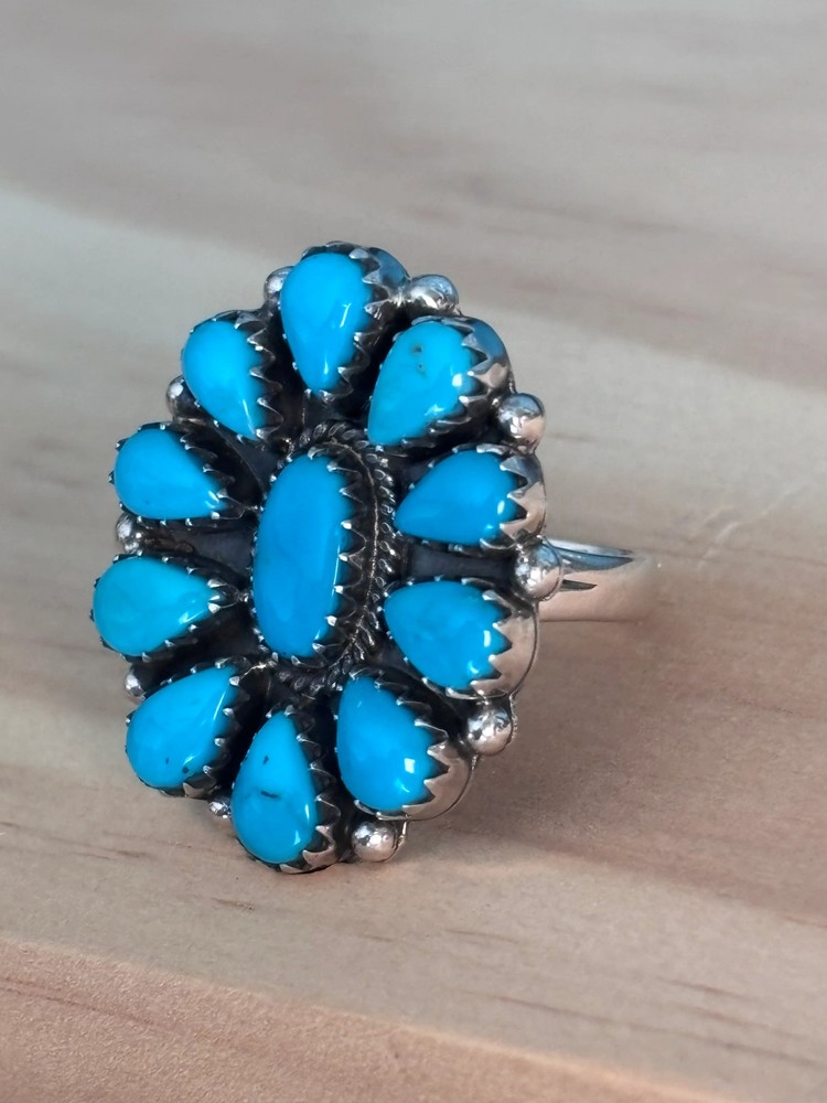 Kingman Turquoise Cluster Ring Size 9 | 925 Sterling Silver