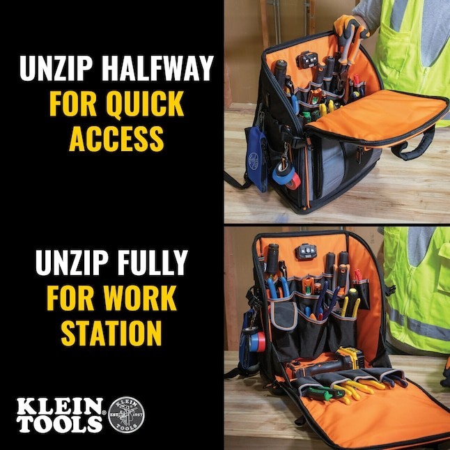 Klein Tools Tradesman Pro Tool Station Tool Bag Backpack, 27 Pockets
