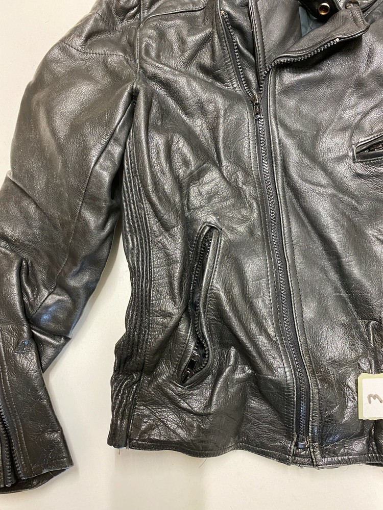 Vintage Motorcycle Black Leather Jacket Label 50 Armpit/Armpit 20" (mc371)