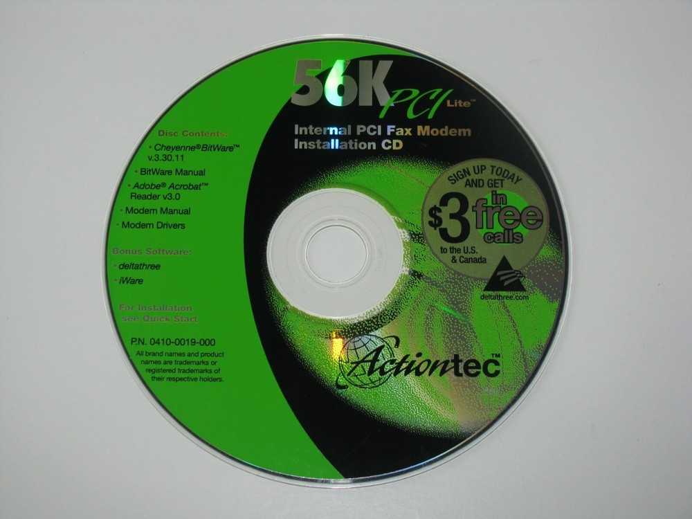56K PCI Lite Internal PCI Fax Modem Installation Software CD PC Disk Actiontec