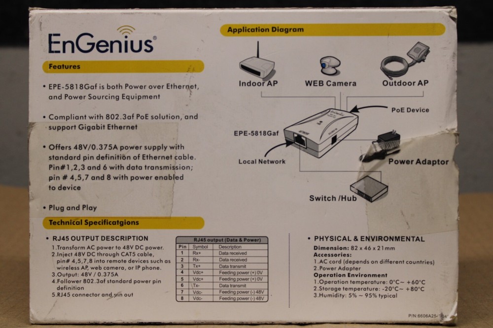 EnGenius Technologies 802.3af Gigabit PoE Injector (EPE-5818GAF) Network Device