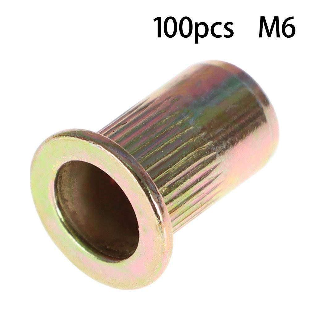 100 Pack M6 Metric Carbon Steel Rivet Nut Flat Head Threaded Insert Nutsert