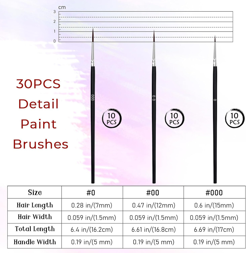 30 Pcs Tiny Detail Paint Brushes Set, Micro Small Paint Brush with 3 Sizes, Mini