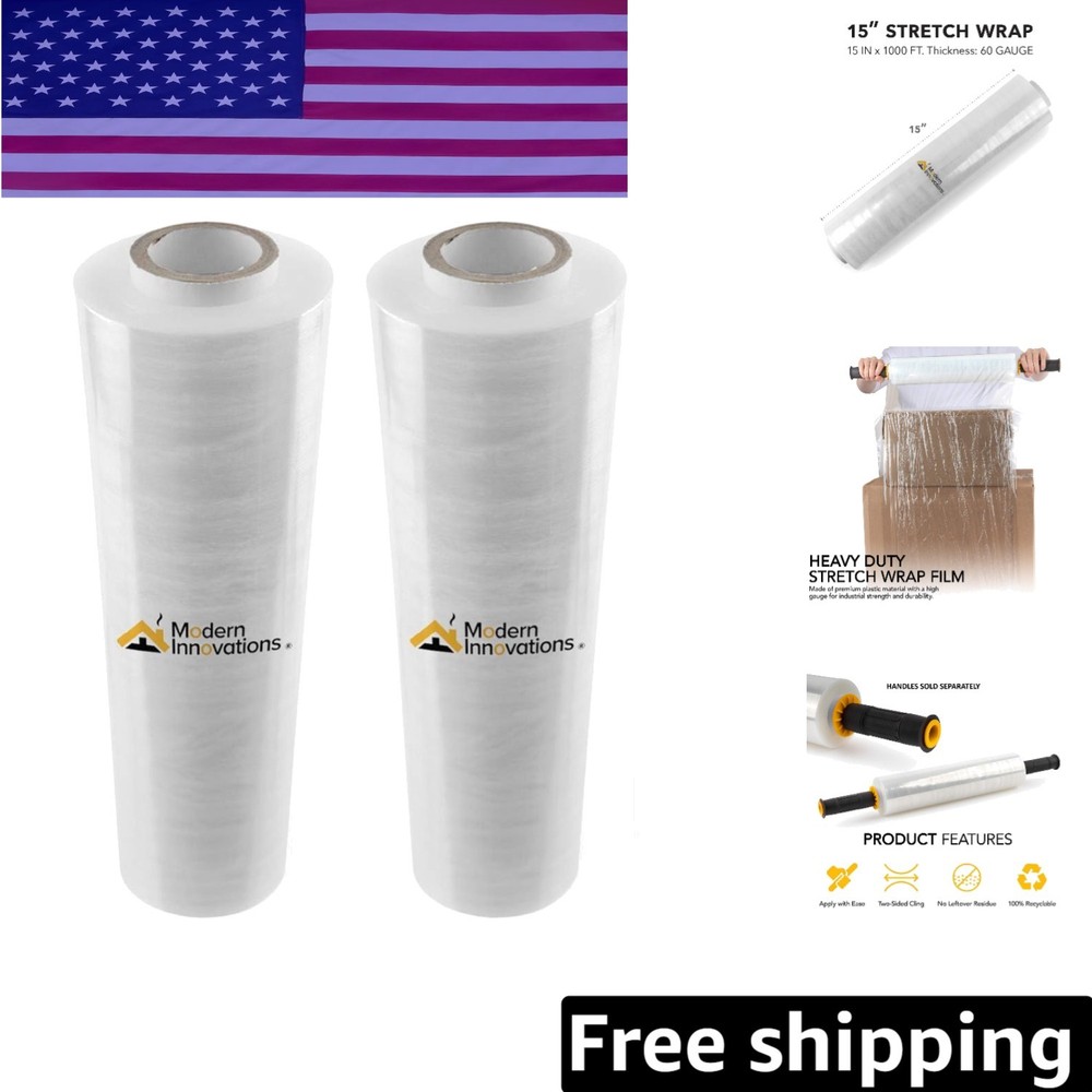 Weather-Resistant 15'' Stretch Wrap - 2 Rolls, 2000ft for All Your Moving Needs