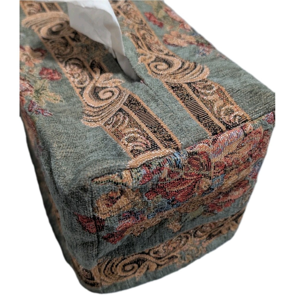 2pc Lot Vintage Victorian Tapestry rectangular Tissue Box Cover Rare