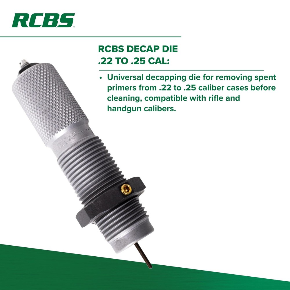 RCBS Decap Die .22-.25 Cal, Universal Decapping for Multi