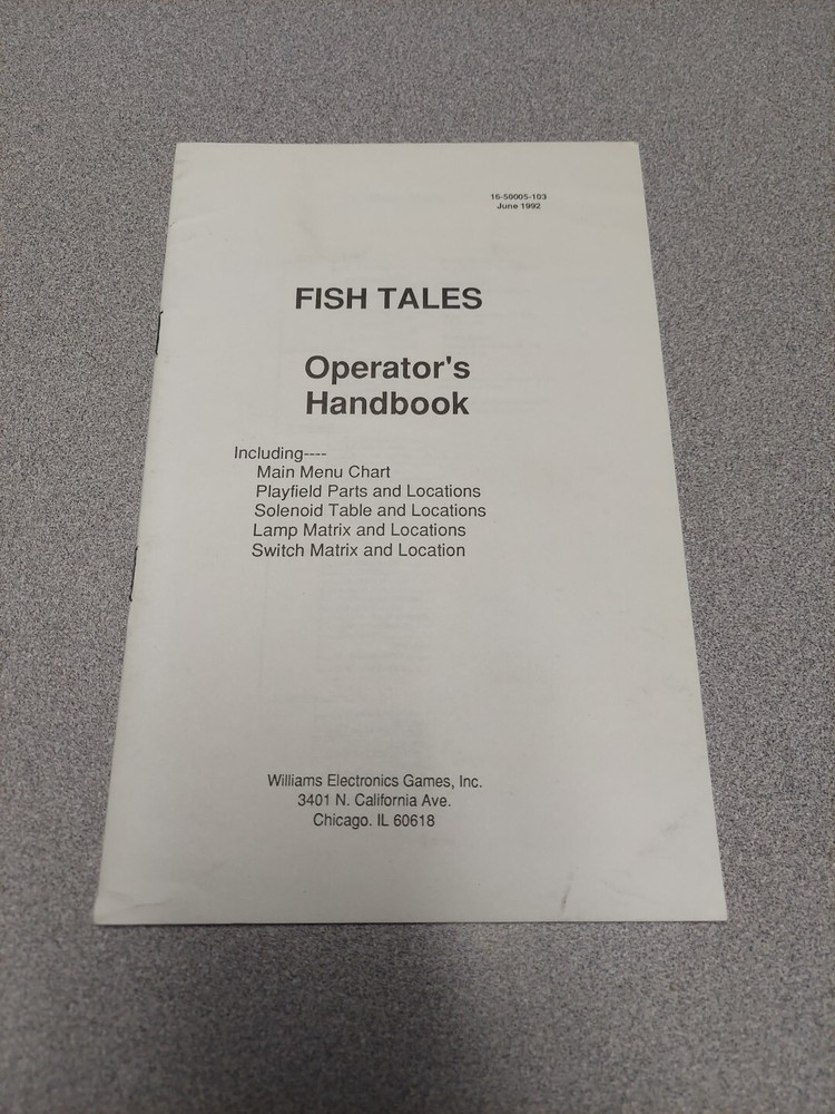 Fish Tales Pinball Machine Operators Handbook 1992