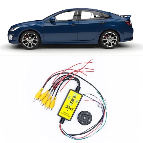 4 in 1 Car Camera Video Switcher with Remote Control, 360° Panoramic View for
