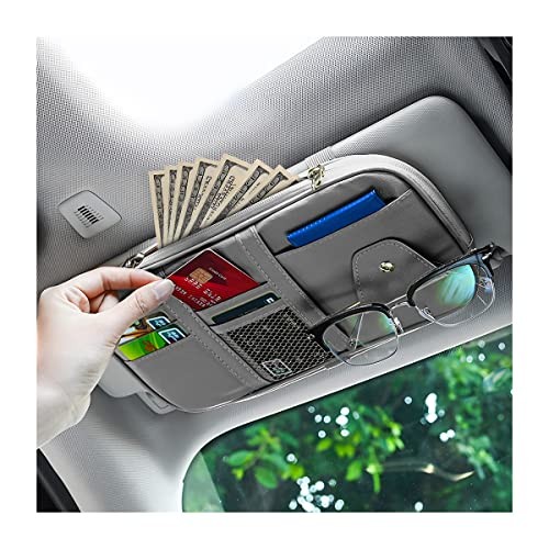 Car Sun Visor Organizer, PU Leather Document Registration Case Bag with Gray