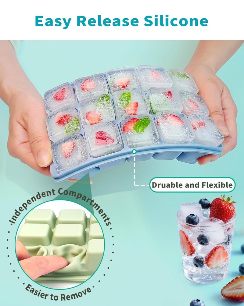Upgraded Silicone Ice Cube Tray 3Pack with Spill-Proof Lid, Easy Release Stac...