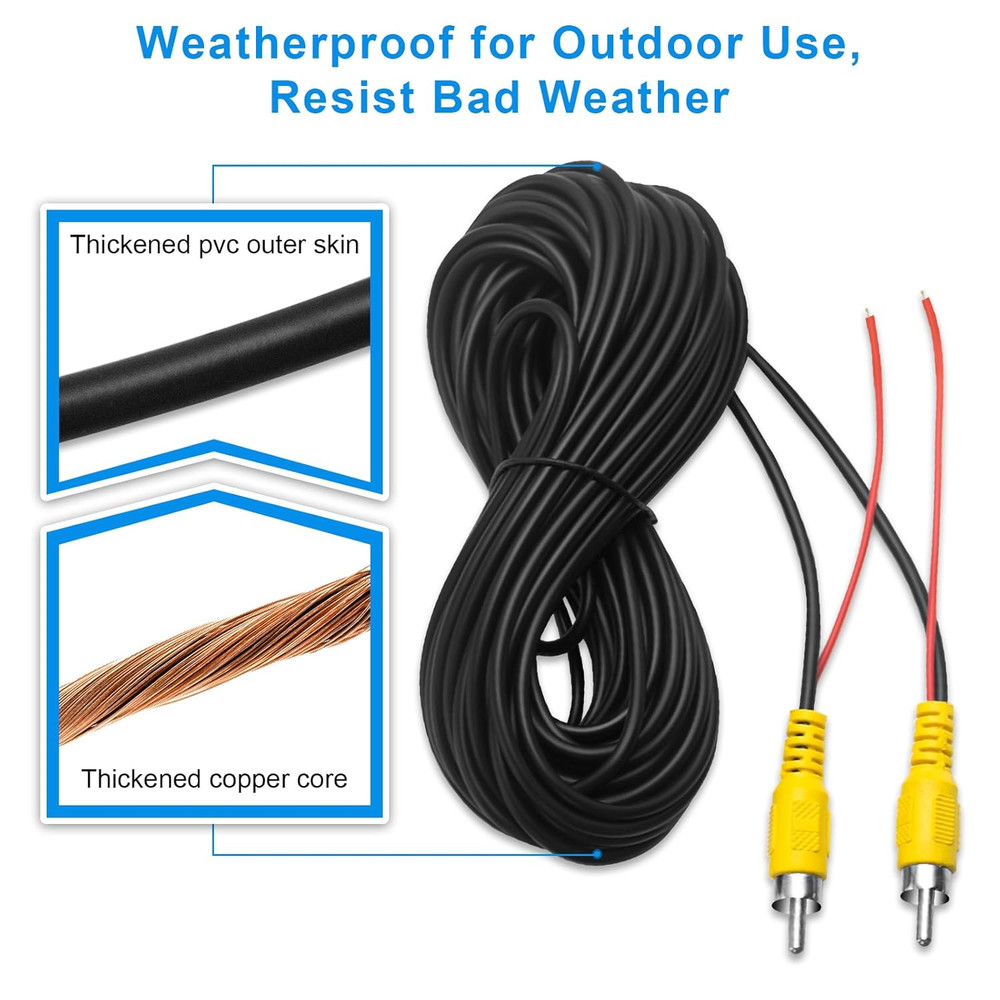 Premium Backup Camera RCA Cables, Car Reverse Camera Cable with Detection Wire (