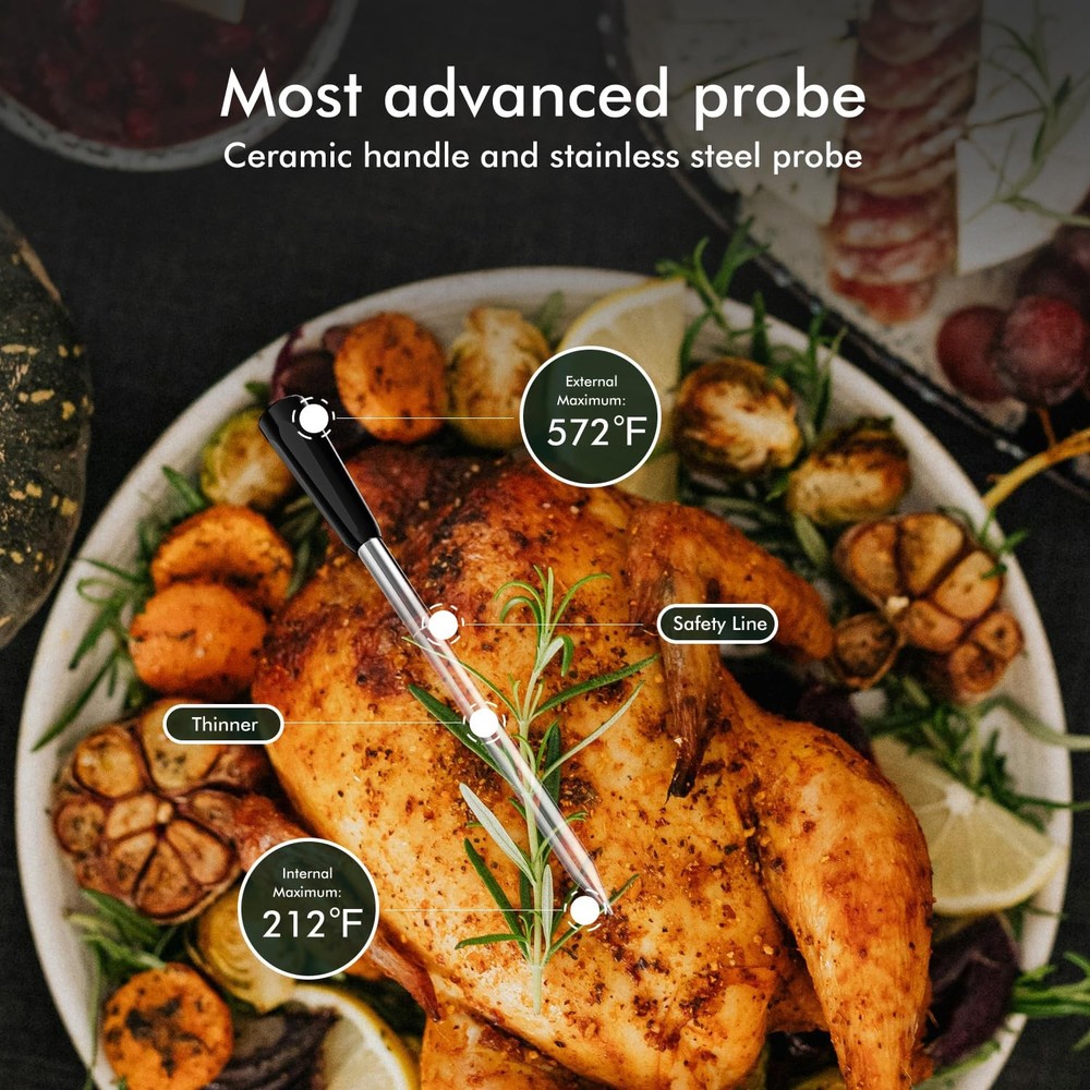 Wireless Meat Thermometer for Grilling 4 Probes, Remote Bluetooth Digital The...