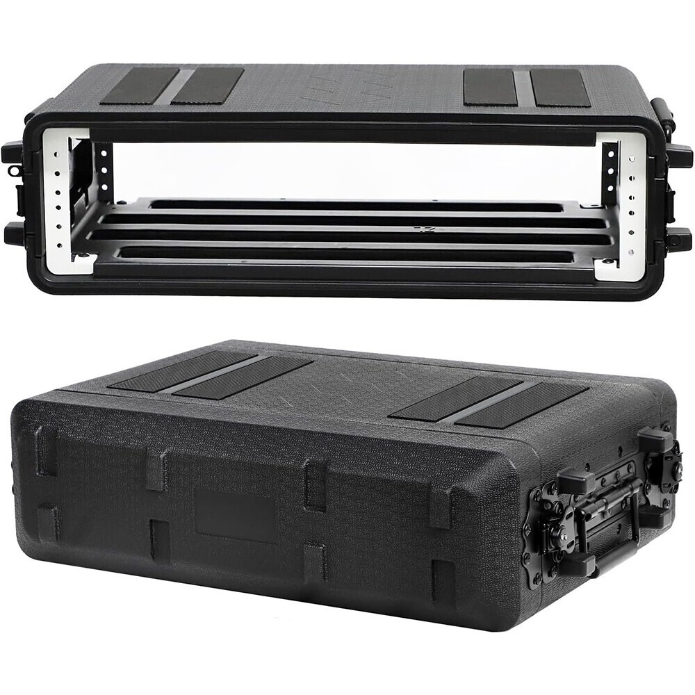 4U Rack Mount Flight Case with Wheels & Pull Handle, 19" Audio Equipment Cabinet