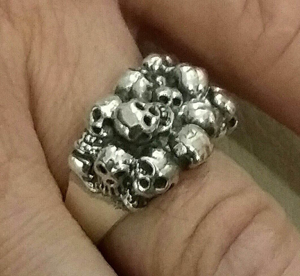 MENS RING SKULL HEAD MOTORCYCLE HARLEY 925 SILVER