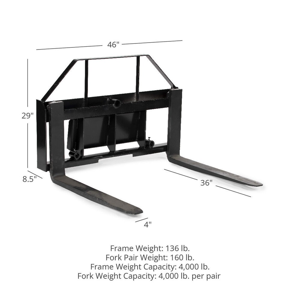 Titan Attachments Mini Skid Steer Pallet Fork Attachment, 36" Fork Blades