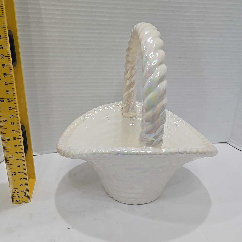 Vintage Iridescent Easter Basket Ceramic Atlantic Mold 10"  GREAT SHAPE!!!