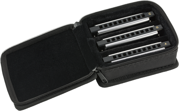 Fender Blues Deluxe Harmonica PACK OF 3 with Case - Keys C, G, A