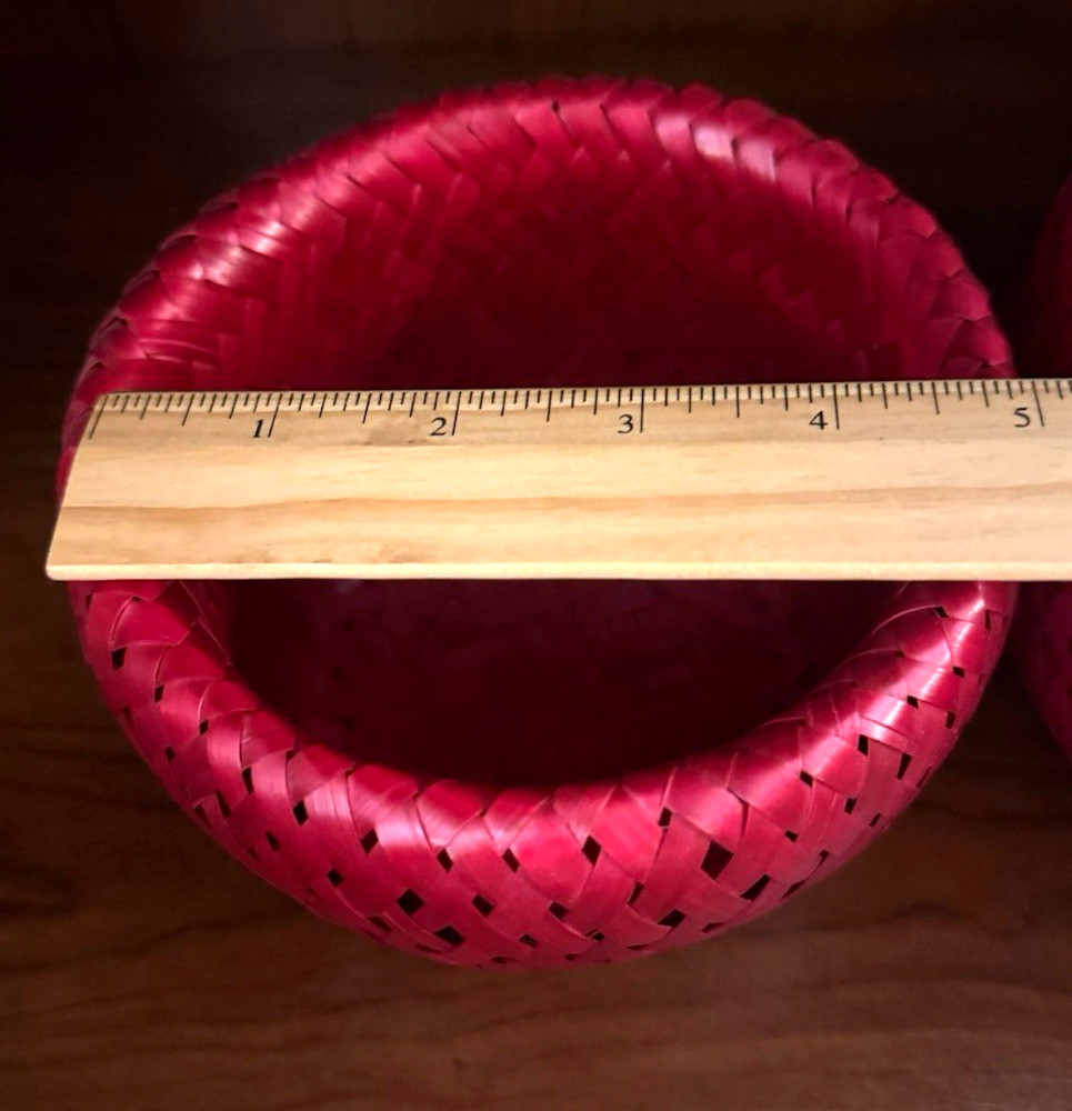 NEW Set of Three Crate & Barrel Woven Bambu Nesting Baskets Decor Crimson Red