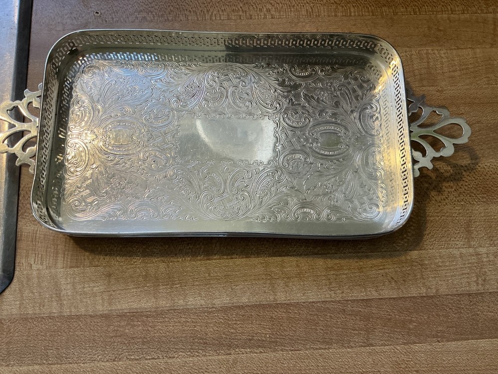 Vintage Silverplate Footed Rectangular Gallery Tray Pierced 11.75”x4.75”x.75”