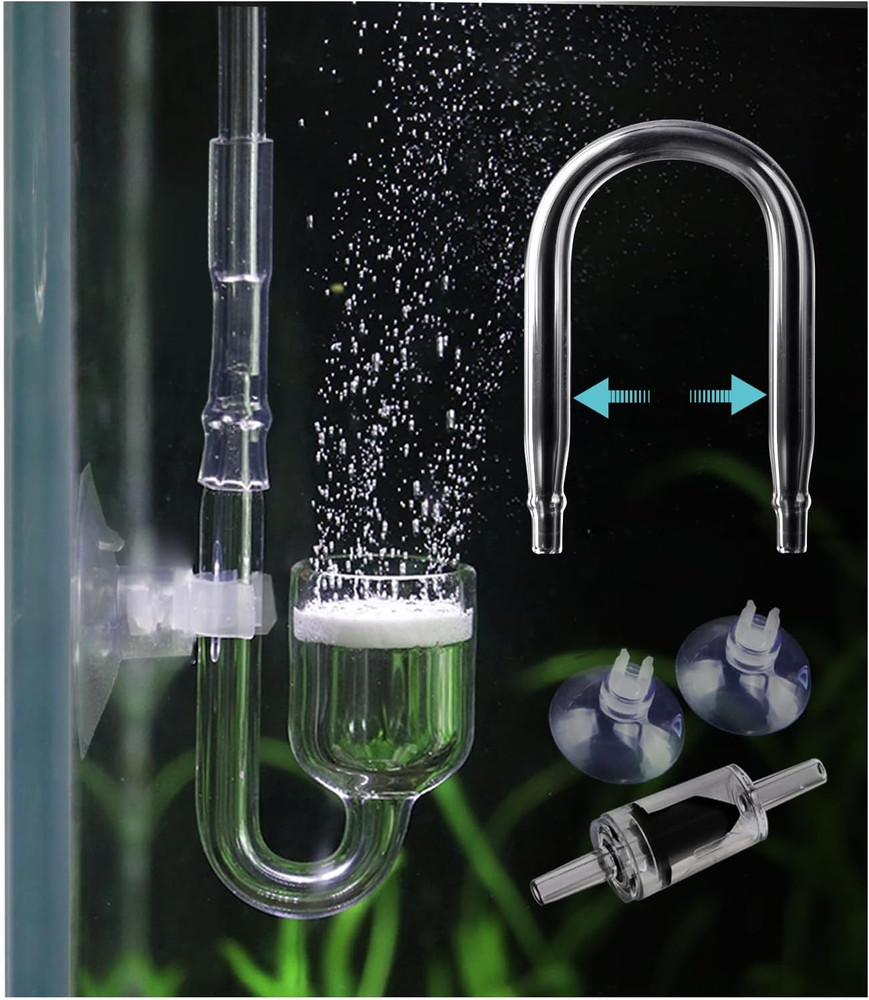 Clscea Aquarium Glass CO2 Diffuser Atomizer with U Tube Check Valve Suction Cup