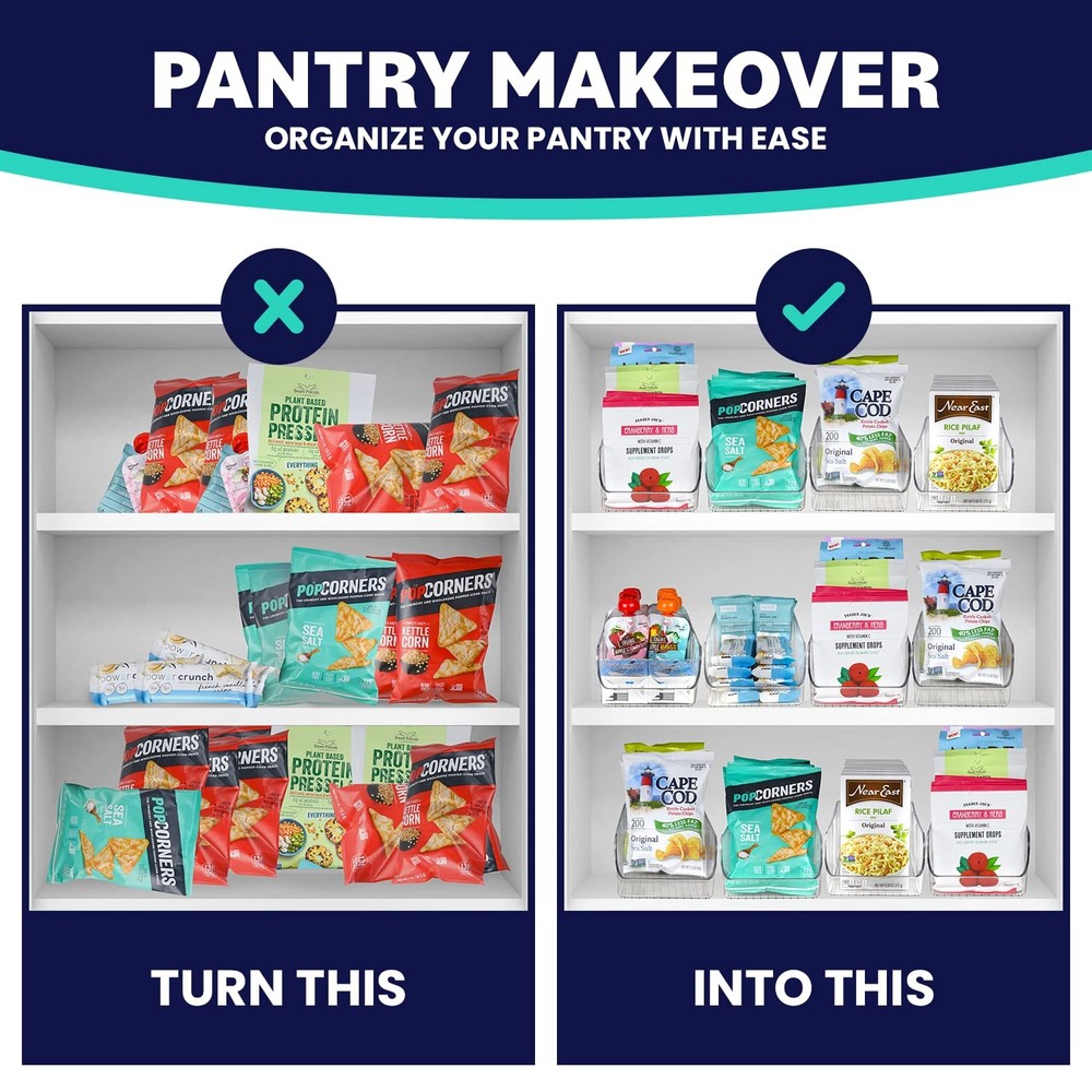 ELTOW 4Pack Snack Organizer, 3Compartment Plastic Bins with Removable Divider...