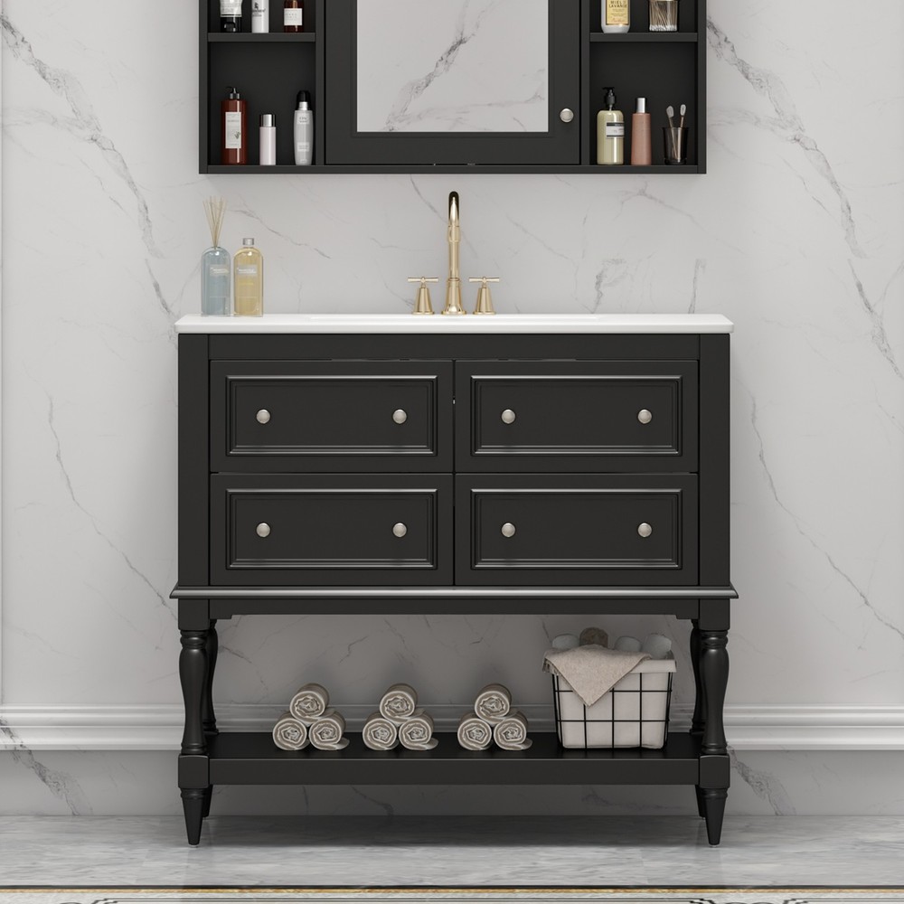 36" Bathroom Vanity Cabinet with Sink Combo Set, Undermount Ceramic Sink Black