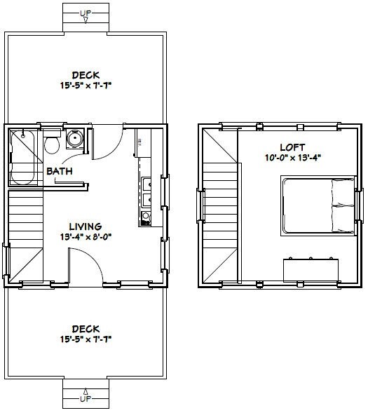 14x14 Tiny House -- 343 sq ft -- PDF FloorPlan -- Model 3A