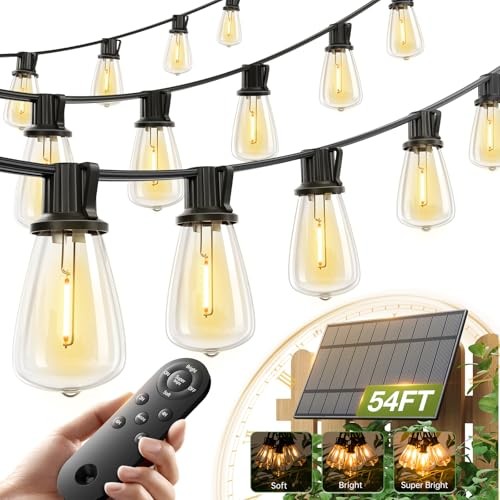 54(48+6) FT Solar String Lights Waterproof,Patio 48+6FT(24 Sockets)(1 Pack)