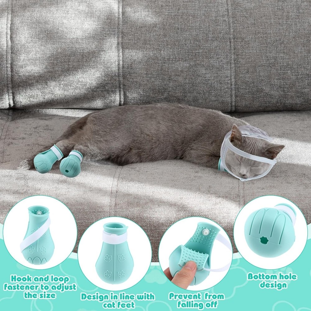 Cat Muzzle with Silicone Boots Breathable Face Guard Grooming Biting Prevention