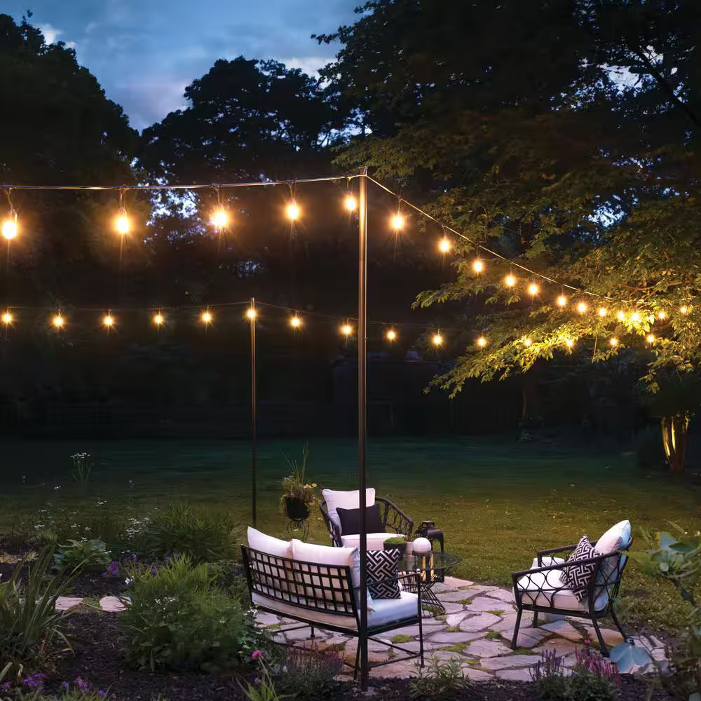 2-Pack 9 Ft. String Light Poles for Hanging Lights, Matte Black