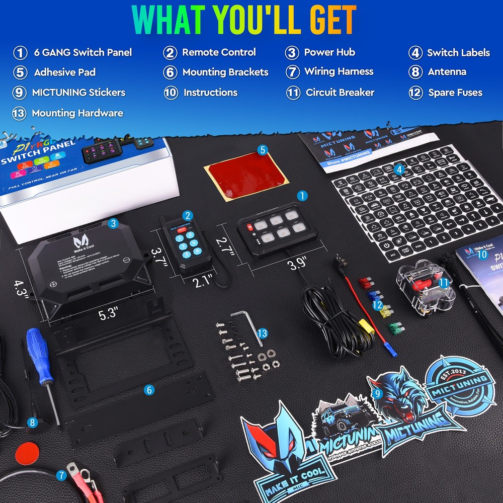 Wireless RGB 6/8/12 Gang Switch Panel 12v Bluetooth APP / Remote Circuit Control