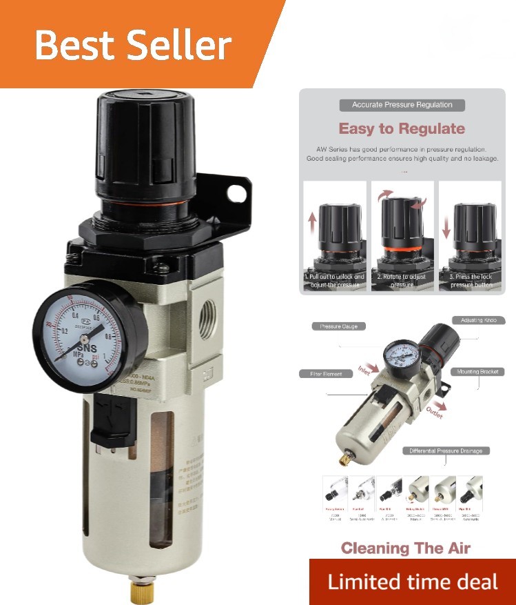 Air Filter Regulator Combo 1/2” NPT - Sturdy Poly Bowl & Metal Guard