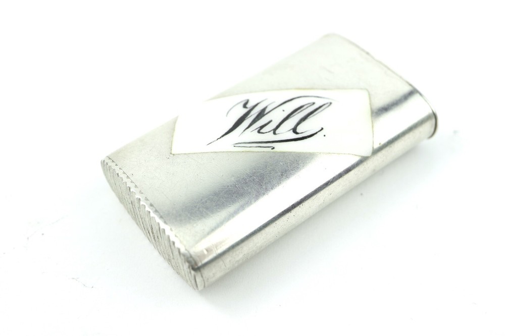 Very Small Silver Vesta Case With Enamel Name Panel - Will - HM Date 1885