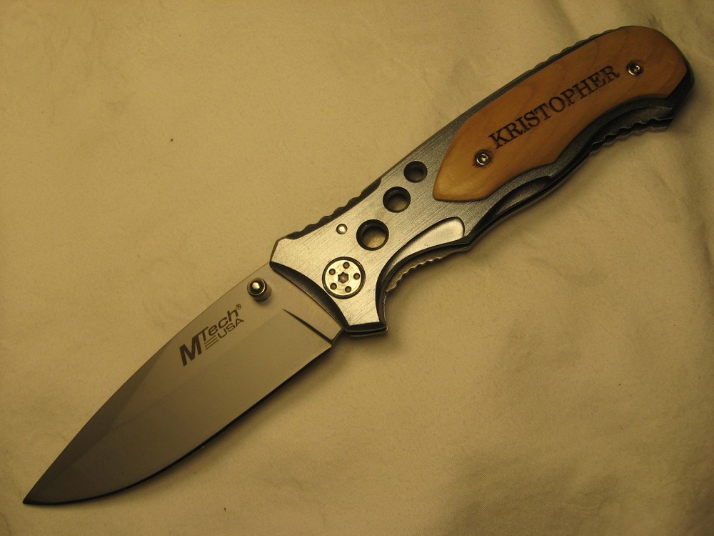 MTech MT423 tactical folding 4.5" pocket knife personalized engraved Kristopher