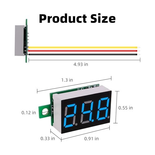 DC 0~30V Blue Digital Mini Voltmeter Three-Wire Calibratable 0.36" Blue 2 Pack