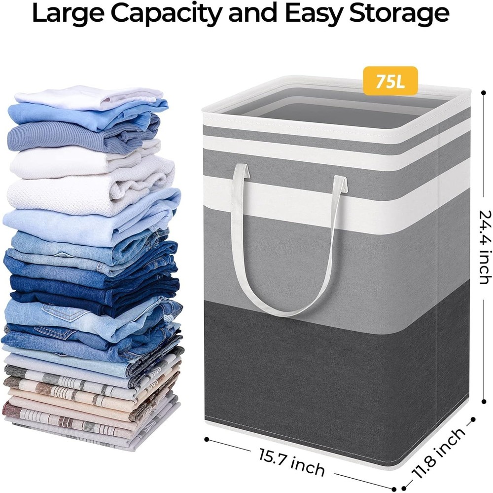 2 Pack Large Laundry Baskets, Waterproof, Freestanding Laundry Hampers, Colla...