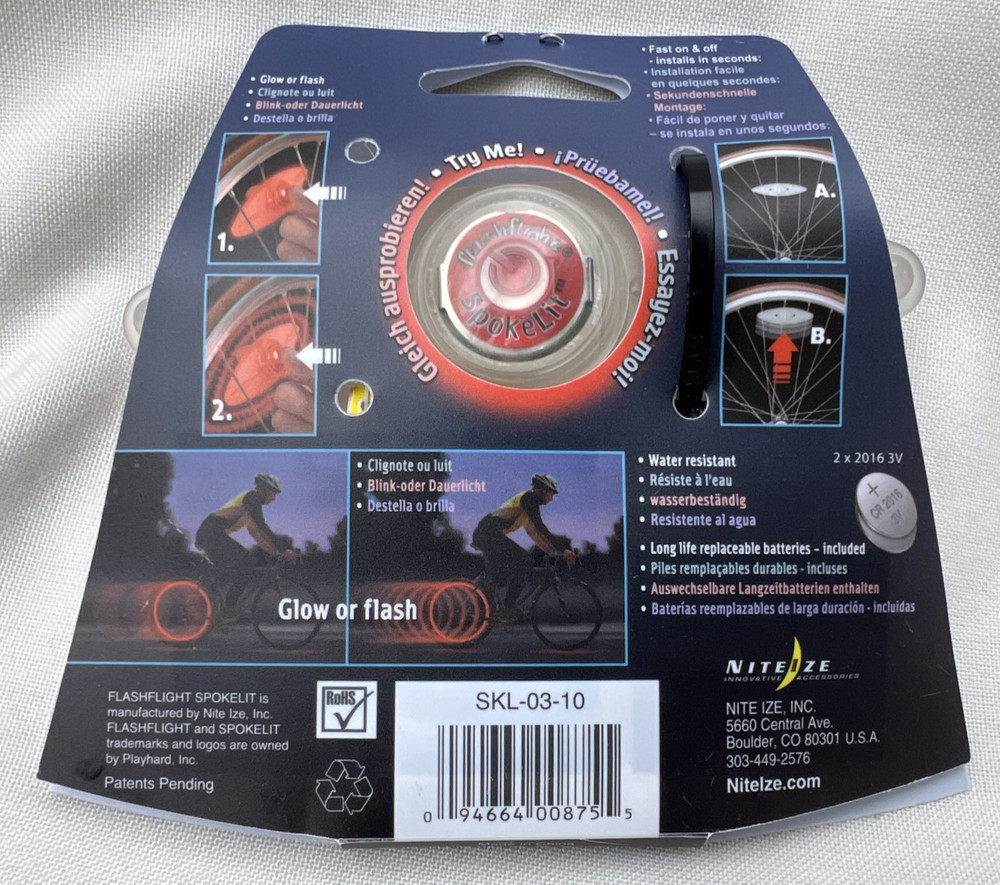 Nite Ize SpokeLit LED Wheel Light - Red Glow or Flashing