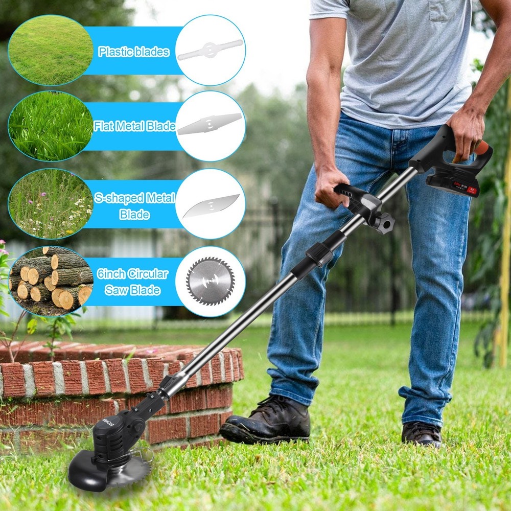 Electric Cordless Grass String Trimmer Lawn Edger Weed Wacker Cutter + 2 Battery