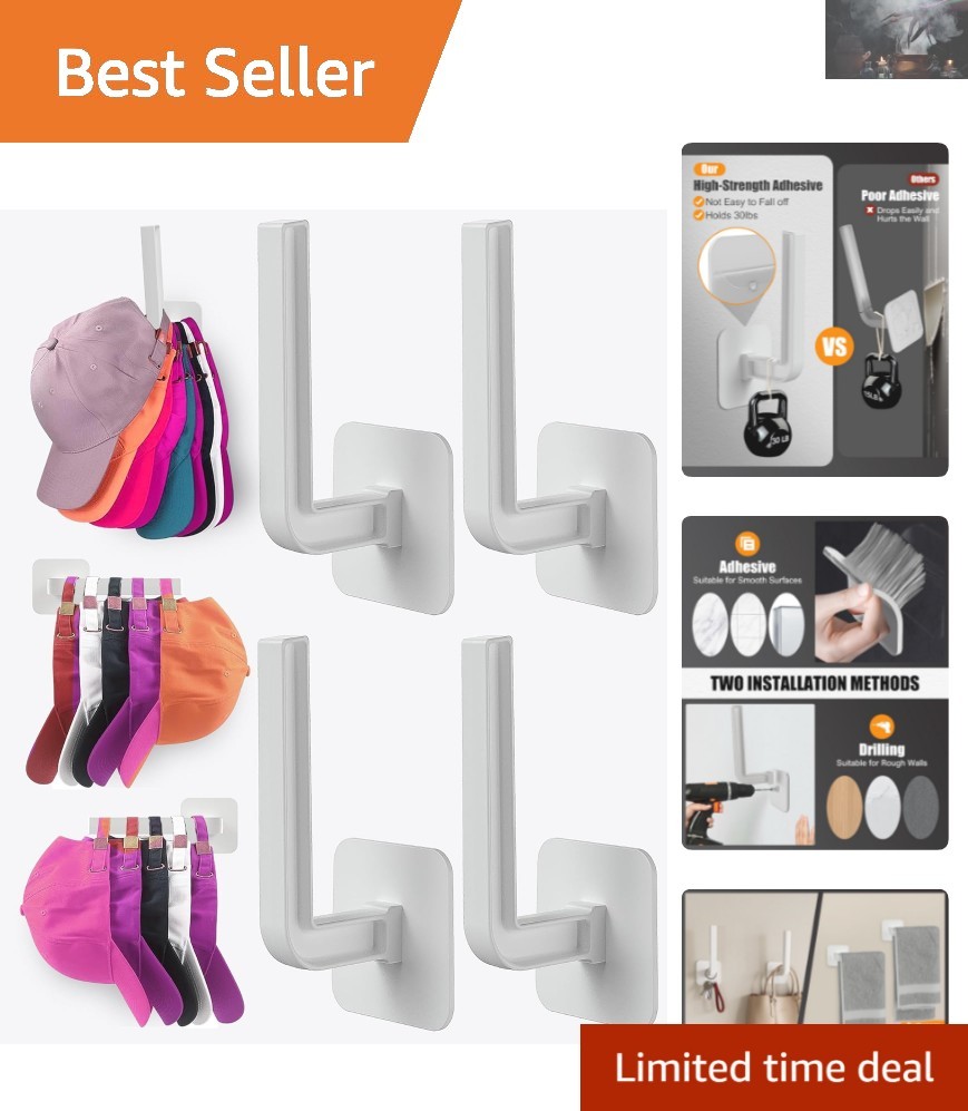 4-Pack Acrylic Hat Storage Hooks - Wall-Mount & Durable Design