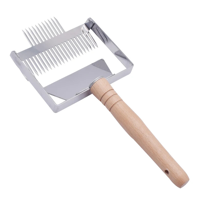 Super Large 23 pins Uncapping Fork Honeycomb Honey Scraper Wooden Handle