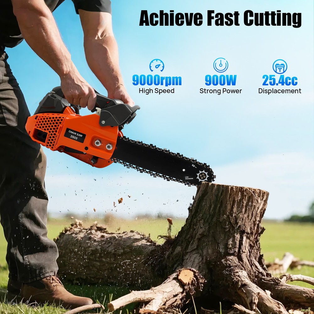 25.4cc 2-Stroke Petrol Powered Engine Chainsaw Top Handle Chainsaw Manual Start