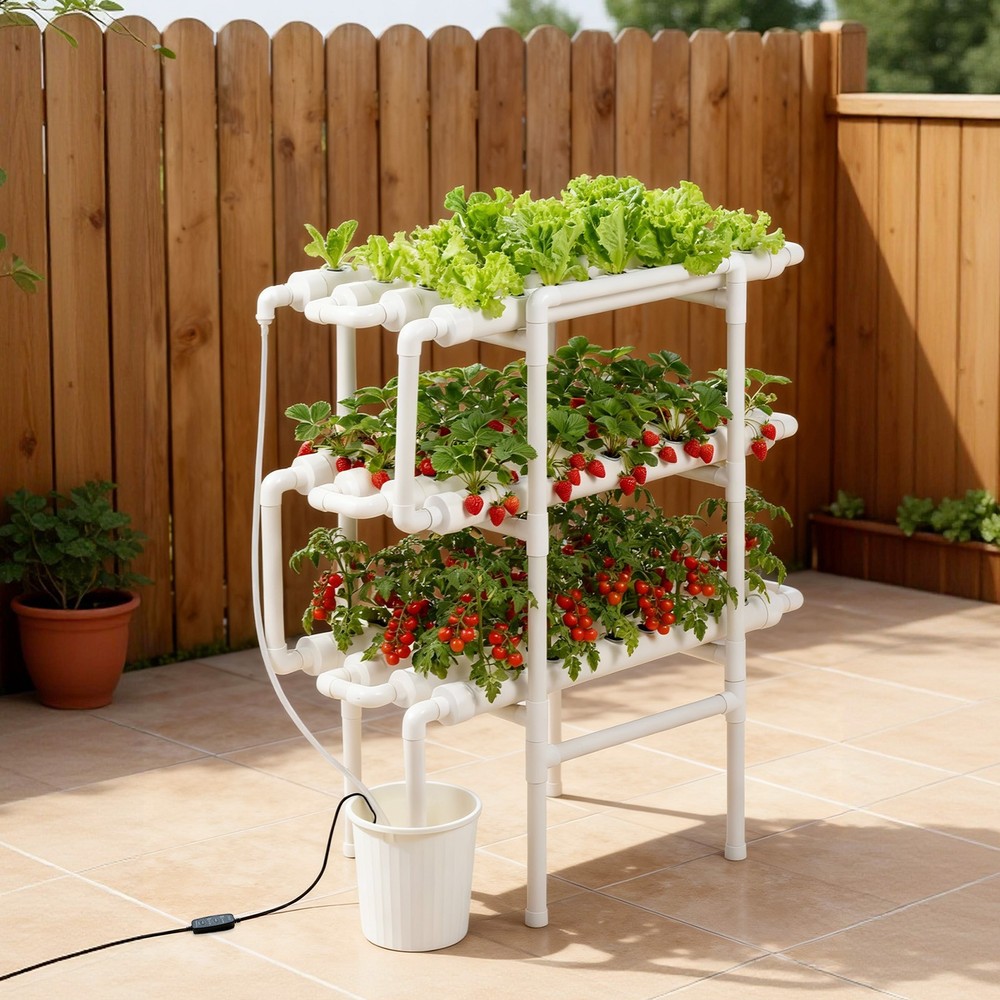 VEVOR Hydroponics Growing System Kit 108 Plants Sites 3 Layer UPVC Hydroponics