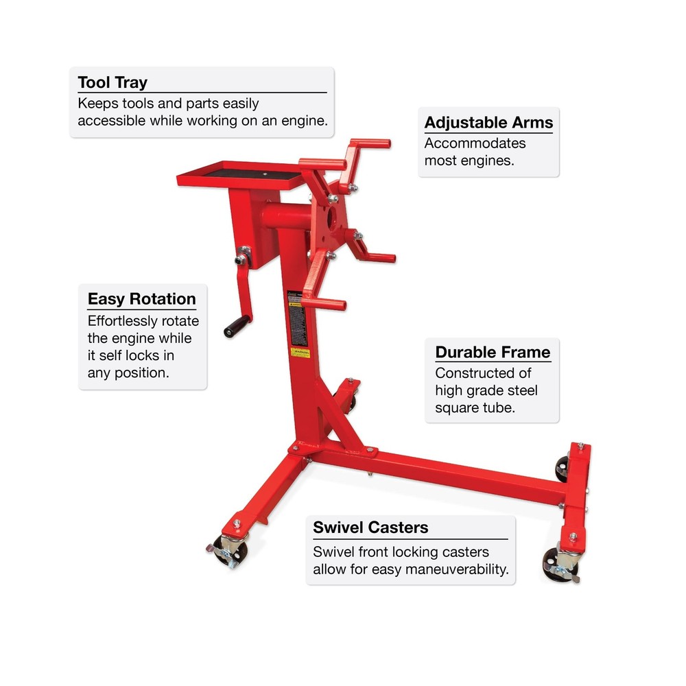 Jackco Professional 1000 lb. Capacity Rotating Engine Stand with Tool Tray, S...